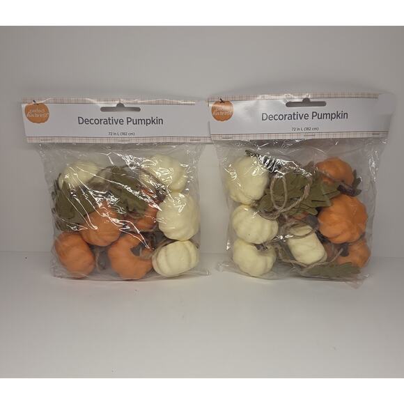 Perfect Harvest Fall Decor 6 Ft Garland Orange White Pumpkins Green Leaves Jute - Picture 1 of 3